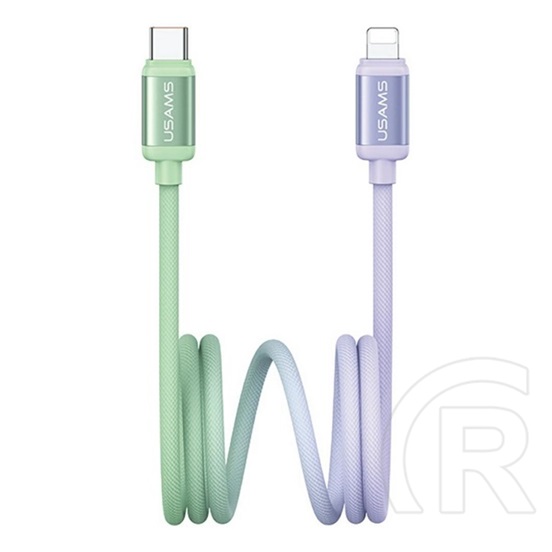 Usams bicolor adatkábel (type-c - lightning, 30w, pd gyorstöltő, 120cm) zöld/lila