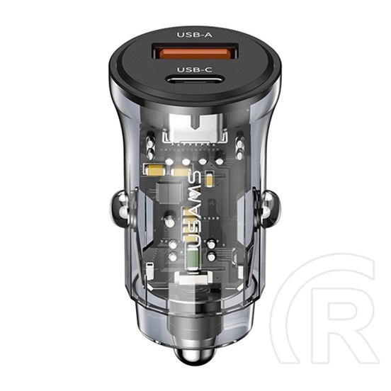 Usams c32 autós töltő usb  / type-c  ( 5v / 3a, 30w, pd gyorstöltés támogatás) fekete