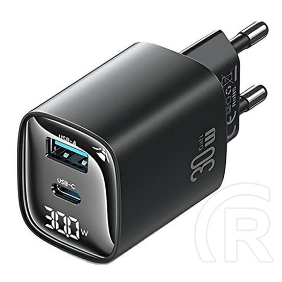 Usams cc229 hálózati töltő usb+type-c aljzat (30w, gan, pd gyorstöltő, led kijelző) fekete