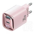 Usams cc229 hálózati töltő usb+type-c aljzat (30w, gan, pd gyorstöltő, led kijelző) rózsaszín