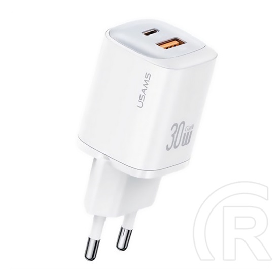 Usams cc254 hálózati töltő usb+type-c aljzat (30w, gan, pd gyorstöltő) fehér
