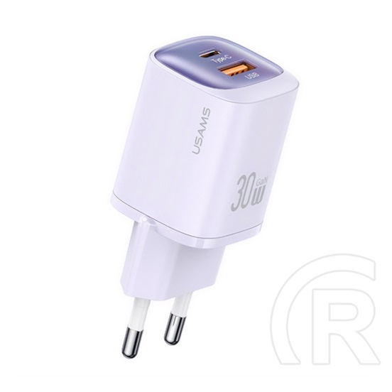 Usams cc254 hálózati töltő usb+type-c aljzat (30w, gan, pd gyorstöltő) lila