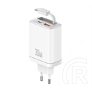 Usams cc296 hálózati töltő usb+type-c aljzat (30w, gan, pd gyorstöltő + fix type-c kábel) fehér