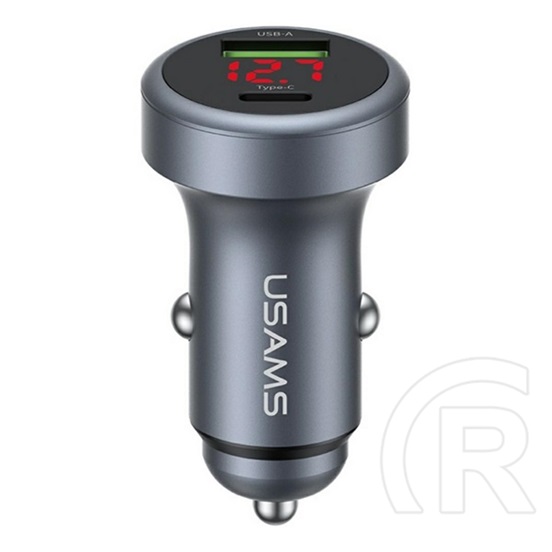 Usams cc327 autós töltő usb+type-c aljzat (45w, pd gyorstöltő, led kijelző) sötétszürke