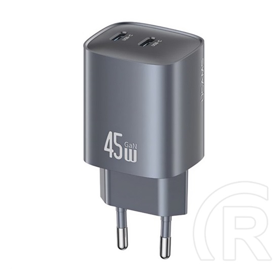Usams hálózati töltő 2 type-c aljzat (45w, gan, pd gyorstöltő 3.0) sötétszürke