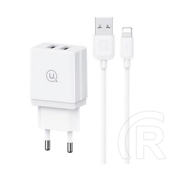Usams hc hálózati töltő 2 usb aljzat (18w, gyorstöltő + lightning kábel) fehér