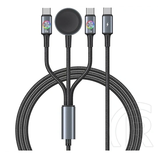 Usams huan adatkábel 3in1 (type-c - 2 type-c/Apple watch töltő, 72w, pd gyorstöltő, 120cm) szürke