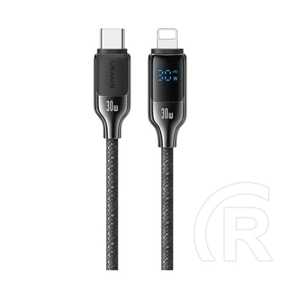 Usams hx adatkábel (type-c - lightning, 30w, pd gyorstöltő, 120cm, cipőfűző, led kijelző) fekete