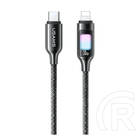 Usams iPhone 14 Plus  tc adatkábel (type-c - lightning, 30w, gyorstöltő, cipőfűző, 120cm) sötétszürke