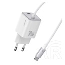 Usams jc mini hálózati töltő type-c aljzat (30w, pd gyorstöltő, gan + fix type-c kábel) fehér
