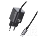 Usams jc mini hálózati töltő type-c aljzat (30w, pd gyorstöltő, gan + fix type-c kábel) fekete