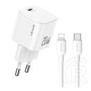 Usams jo hálózati töltő type-c aljzat (20w, pd gyorstöltő + lightning kábel) fehér