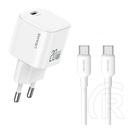 Usams jo hálózati töltő type-c aljzat (20w, pd gyorstöltő + type-c kábel) fehér