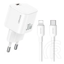 Usams jo hálózati töltő type-c aljzat (30w, pd gyorstöltő + lightning kábel) fehér
