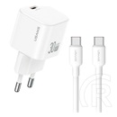 Usams jo hálózati töltő type-c aljzat (30w, pd gyorstöltő + type-c kábel) fehér