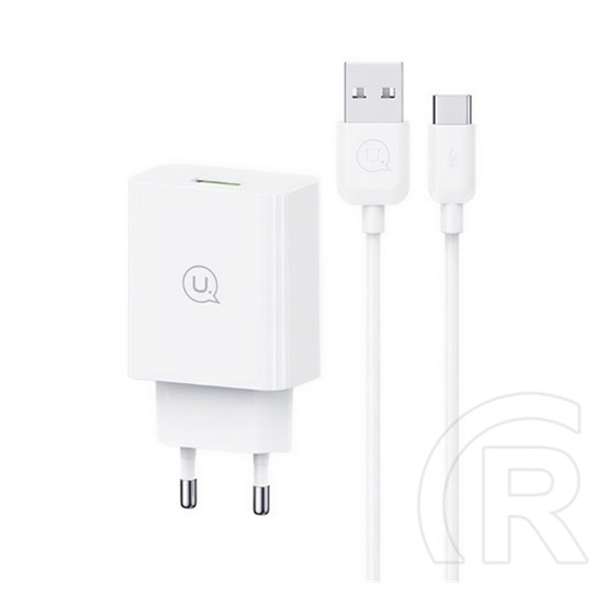 Usams sc hálózati töltő usb aljzat (18w, pd gyorstöltő 3.0 + type-c kábel) fehér