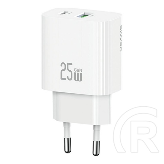 Usams t65 hálózati töltő usb+type-c aljzat (25w, pd gyorstöltő) fehér