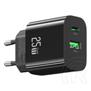 Usams t65 hálózati töltő usb+type-c aljzat (25w, pd gyorstöltő) fekete
