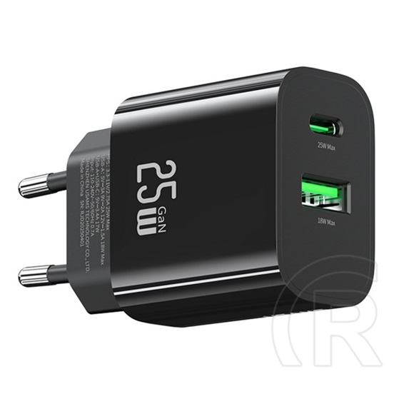 Usams t65 hálózati töltő usb+type-c aljzat (25w, pd gyorstöltő) fekete