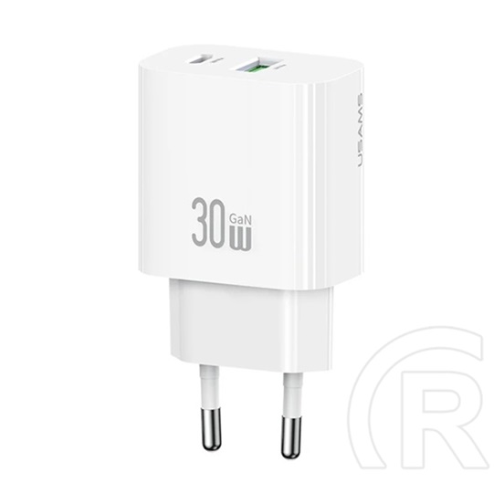 Usams t65 hálózati töltő usb+type-c aljzat (30w, pd gyorstöltő) fehér