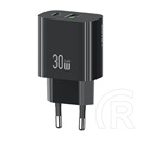 Usams t65 hálózati töltő usb+type-c aljzat (30w, pd gyorstöltő) fekete