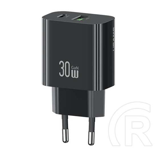 Usams t65 hálózati töltő usb+type-c aljzat (30w, pd gyorstöltő) fekete