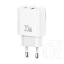 Usams t65 hálózati töltő usb+type-c aljzat (33w, pd gyorstöltő) fehér