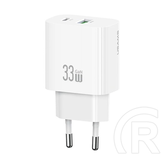 Usams t65 hálózati töltő usb+type-c aljzat (33w, pd gyorstöltő) fehér