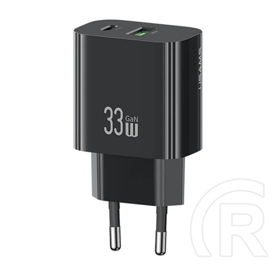 Usams t65 hálózati töltő usb+type-c aljzat (33w, pd gyorstöltő) fekete