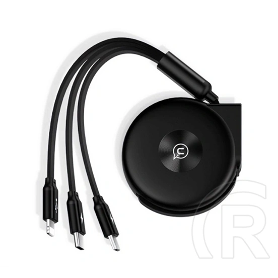 Usams u20 adatkábel 3in1 (type-c - type-c/ lightning/microusb, 2a, gyorstöltő, csévélhető, 100cm) fekete