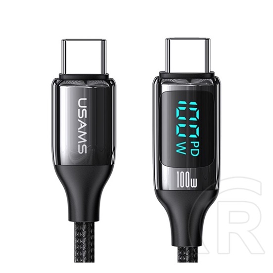 Usams U78 USB adat- és töltőkábel (C dugó / C dugó, 100W, 1,2 m, töltésjelző, fekete)