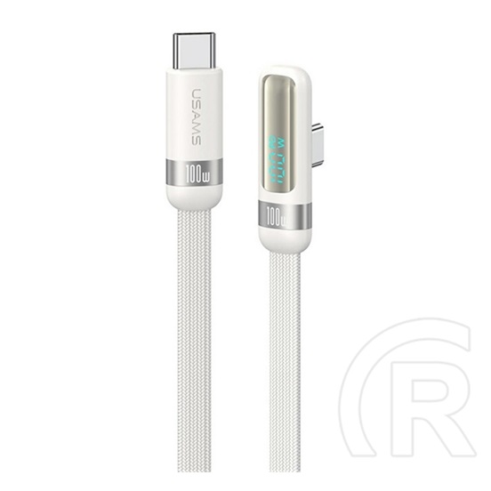 Usams us-sj653 adatkábel (type-c - type-c, 100w, gyorstöltő, 90 fokos, cipőfűző, led kijelző, 120cm) fehér