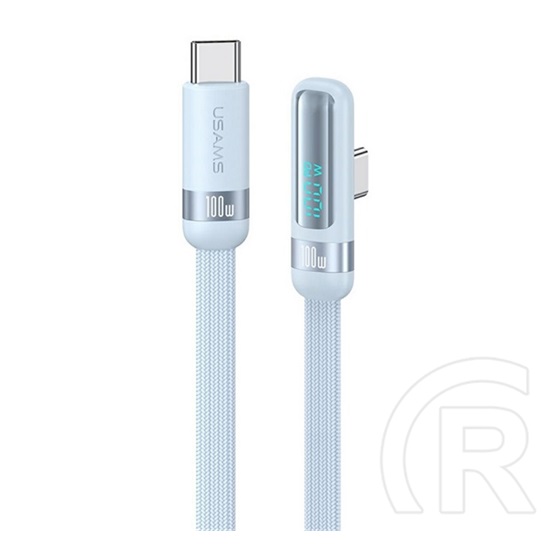 Usams us-sj653 adatkábel (type-c - type-c, 100w, gyorstöltő, 90 fokos, cipőfűző, led kijelző, 120cm) világoskék