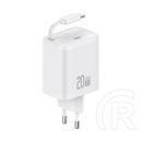 Usams yc hálózati töltő type-c aljzat (20w, pd gyorstöltő, gan + fix, csévélhető type-c kábel) fehér