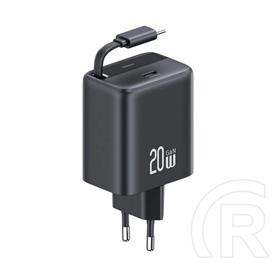 Usams yc hálózati töltő type-c aljzat (20w, pd gyorstöltő, gan + fix, csévélhető type-c kábel) fekete