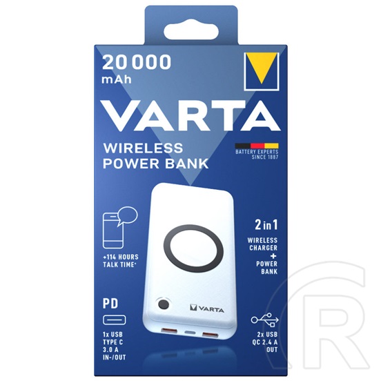 Varta Portable Wireless Powerbank+vezeték nélküli töltő 20.000mAh