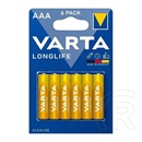 Varta longlife tartós elem (aaa, lr03, 1.5v, alkáli) 6db/csomag