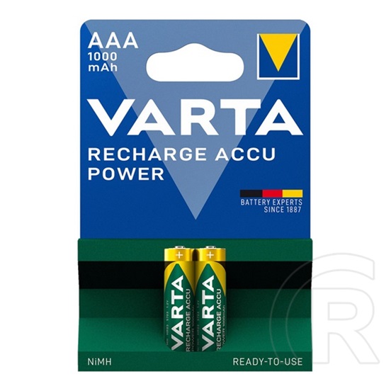 Varta recharge accu power elem (aaa, 1.2v, 1000mah ni-mh, újratölthető) 2db/csomag