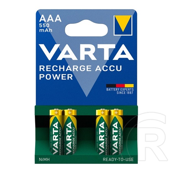 Varta recharge accu power elem (aaa, 1.2v, 550mah ni-mh, újratölthető) 4db/csomag