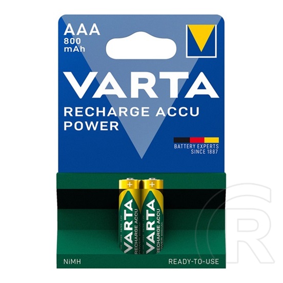 Varta recharge accu power elem (aaa, 1.2v, 800mah ni-mh, újratölthető) 2db/csomag