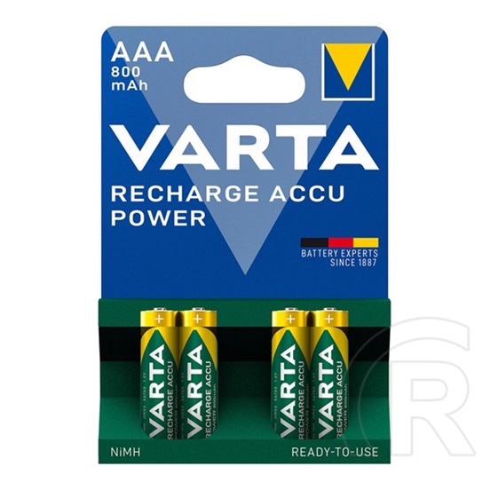 Varta recharge accu power elem (aaa, 1.2v, 800mah ni-mh, újratölthető) 4db/csomag
