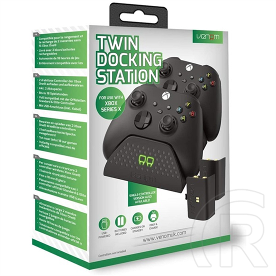 Venom Xbox Series S/X dupla töltőállomás + 2 akkumulátor (fekete, USB, VS2881)