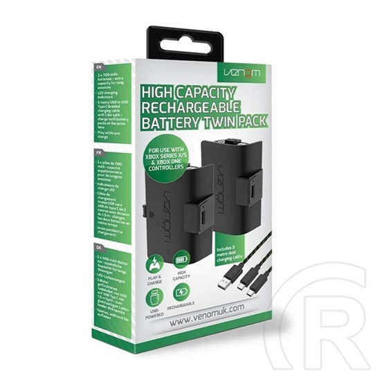 Venom Xbox Series S/X és One akkucsomag (1100mAh, 2 db akkumulátor, 3 m töltőkábel, fekete)