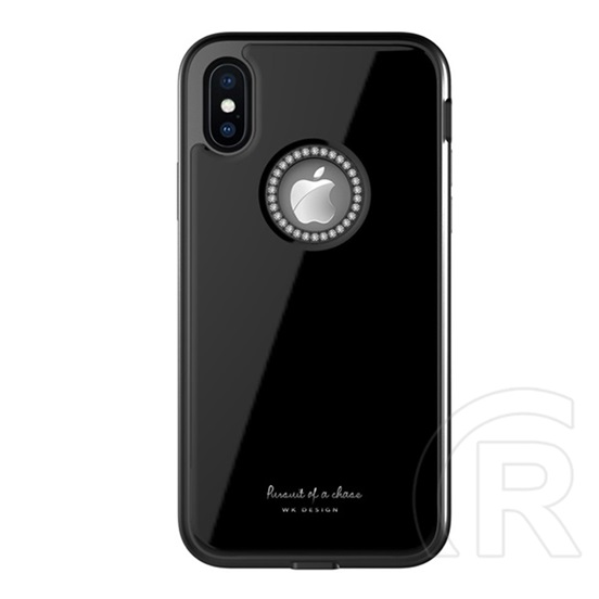 WK GINSTONE Apple iPhone XS 5.8 műanyag telefonvédő (közepesen ütésálló, üveg hátlap, strasszkő, logó kivágás) fekete
