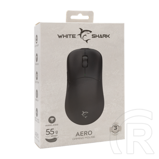 White Shark AERO-B WGM-5015B vezeték nélküli gamer egér (6 gombos, 10.000 DPI, optikai, fekete)