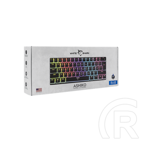 White Shark ASHIKO GK-2202-2/B/BL-US billentyűzet (angol, USB, mechanikus, 61 billentyűs, kék switch, fekete)