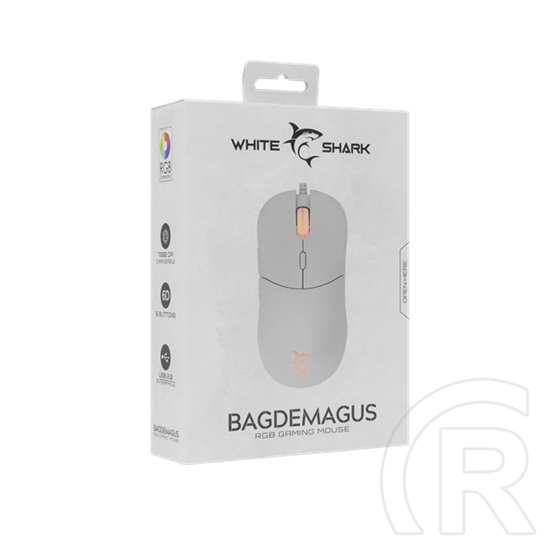 White Shark Bagdemagus W GM-5010W gamer egér (optikai, 6 gomb, 7200 DPI, RGB, fehér)
