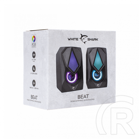 White Shark Beat RGB vezetékes hangszóró (2.0, 6 W, RGB, 3,5 mm jack, USB táp, fekete)