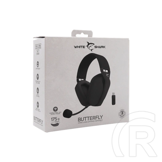 White Shark Butterfly-B GH-2442B vezeték nélküli gamer mikrofonos fejhallgató (Bluetooth, USB-C töltés, adapter, 40 mm,