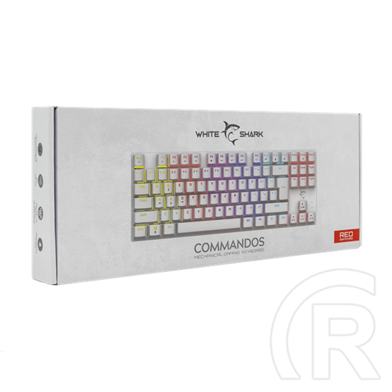White Shark COMMANDOS GK-2106W/R-US billentyűzet (US, mechanikus Glory Red switch, 87 gomb, tenkeyless, USB 2.0, LED, fe